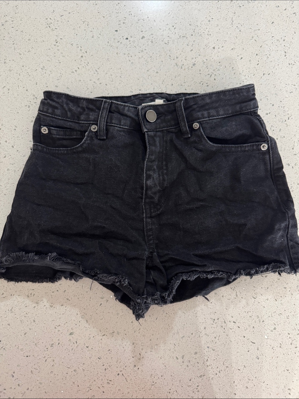 Copper Key Black High-Rise Frayed Hem Denim Shorts